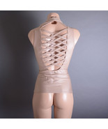 Khaki Beige Faux Leather Sleeveless Lace Up Steampunk Cross Cut Zipper T... - €38,59 EUR