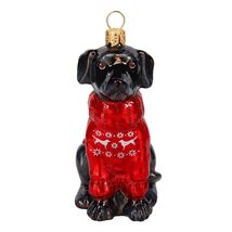Black Lab in Nordic Sweater with Snowflakes Polish Glass Tree Ornament - $65.32