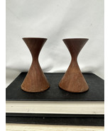 Pair MCM Turned Wood Candle Holders 1960s Vintage Atomic Danish Modern 4.5” - $64.52