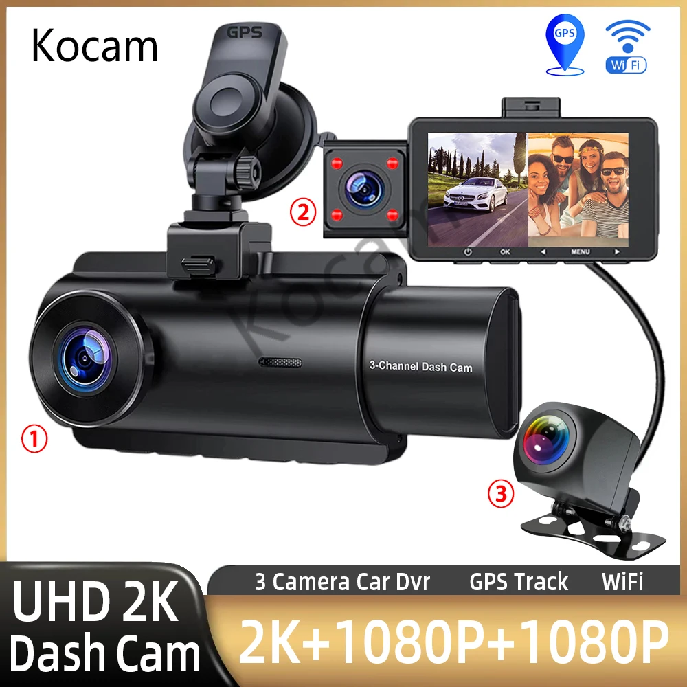 3 Channel Dash Cam Three Way Car Camera DVR, 2K+Front And Rear Dual Lens 1080P - £78.34 GBP+