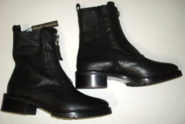 New Womens Black Ankle Biker Boots Zipper Italy Napoleoni 38 7.5 8 Leather Nice - £155.70 GBP