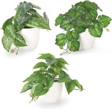 Broad Leafed Faux Plants Indoor Desk Plant With 4 Inch Frosted Plastic Planter - £26.71 GBP