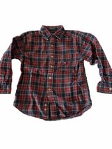 Tommy Hilfiger Boys 7 Red Blue Plaid Long Sleeve Button Down Cotton Shirt - £3.92 GBP