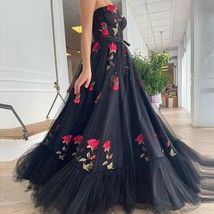 Beautiful Pure Black Prom Dress 3D Floral Prom Dress Chic Woman Evening Dress St - £281.36 GBP