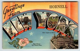 Greetings From Hornell New York Postcard NY Large Big Letter Linen Tichn... - $20.19
