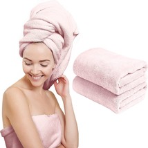 2 Pk XL Microfiber Hair Towels 24&quot; x 48&quot; Anti Frizz Bath Towel Light Pink NEW - £19.37 GBP