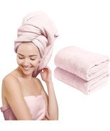 2 Pk XL Microfiber Hair Towels 24&quot; x 48&quot; Anti Frizz Bath Towel Light Pin... - $24.29
