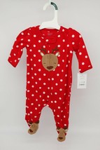 Carters Infant Girls Red Polka Dot Fleece Reindeer Christmas Sleeper Pajama 3m - £10.90 GBP