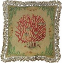 Aubusson Throw Pillow 20x20 Fish Coral Seaweed Handwoven Wool - £246.43 GBP