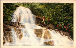 Laurel Falls Great Smoky Mountains National Park Linen Postcard VTG Vintage (C2) - £3.55 GBP