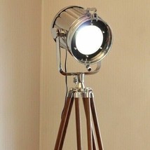 industrial Searchlight Floor Lamp Modern Spotlight With Wood Tripod Base 60&quot; - £174.07 GBP