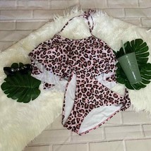 Aqua Eve Pink Leopard Double Flounce Tie Bottom Bikini Size Large NWT - £12.56 GBP