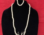 Beautiful Faux Pearl Vintage 28” Necklace, 7&quot; Bracelet, &amp; Clip-On Earrings - $14.80