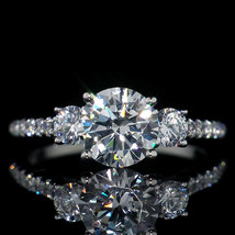 14k White Gold 2.70Ct Round Cut Three Simulated Diamond Engagement Ring Size 6 - £213.27 GBP