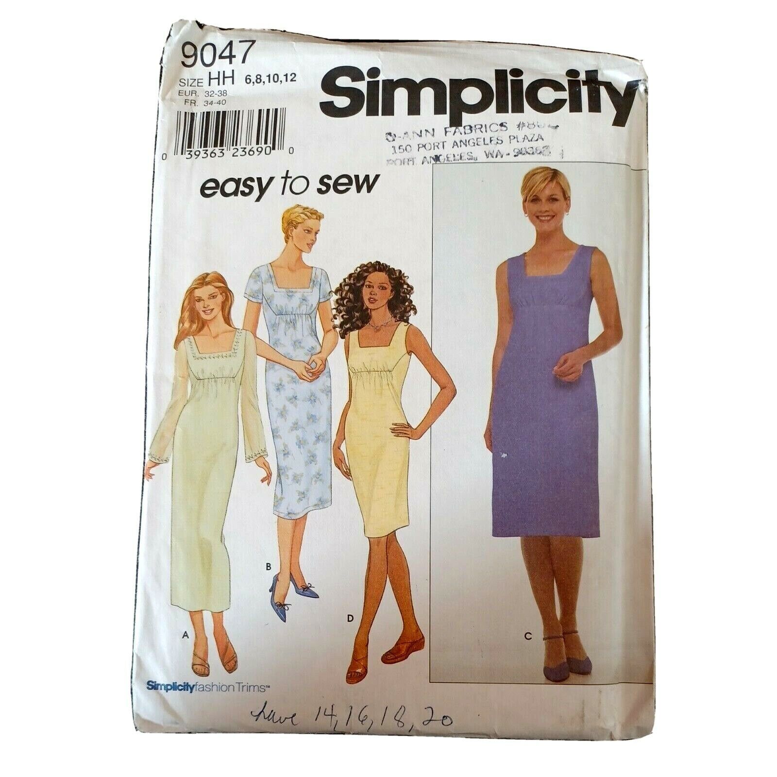 Primary image for  Simplicity Sewing Pattern 9047 Misses Miss Petite Dress Sz 6-12 HH Uncut