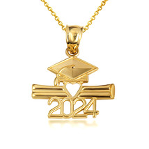 10K Solid Gold Class of 2024 Graduation Cap and Diploma Pendant Necklace - £85.83 GBP+