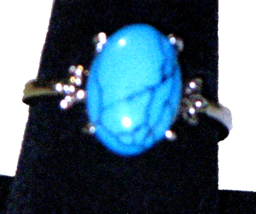 Natural Blue Turquoise with Black Matrix Ring, Southwest, Sterling Silver Sz 10 - £17.12 GBP