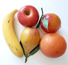 Vintage Lot 5 Artificial Fruit Apple Orange Banana Plum Pear Plastic - £6.42 GBP