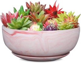 8In Marble Large Round Succulent Planter Flower Pot Indoor And Outdoor Ceramic - £28.40 GBP