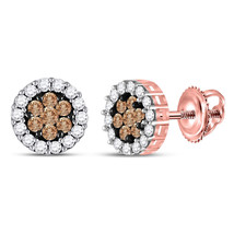 14kt Rose Gold Round Brown Diamond Flower Cluster Earrings 1 Ctw - £738.88 GBP