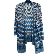 CAROLE LITTELE Open Front Cardigan High Low Punic Chevron Blue Black Sil... - $24.74