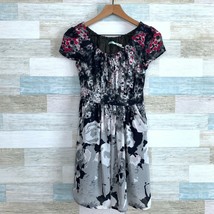 Urban Outfitters Kimchi Blue Floral Fit &amp; Flare Dress Gray Black Pink Womens XS - $19.79