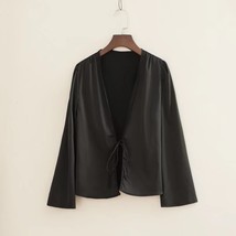 Rop tops sexy tie long sleeve shirts cardigans black satin blouse korean fashion womens thumb200