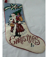 Needlepoint stocking Santa Claus Christmas velvet back 19&quot; Very Nice - $22.80 CAD