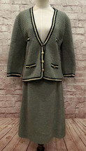 Vintage Hand Knit Wool Cardigan Sweater SKIRT SUIT Green 40/50s South Ca... - $179.00
