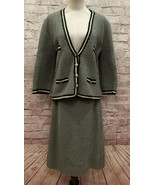 Vintage Hand Knit Wool Cardigan Sweater SKIRT SUIT Green 40/50s South Ca... - £140.18 GBP