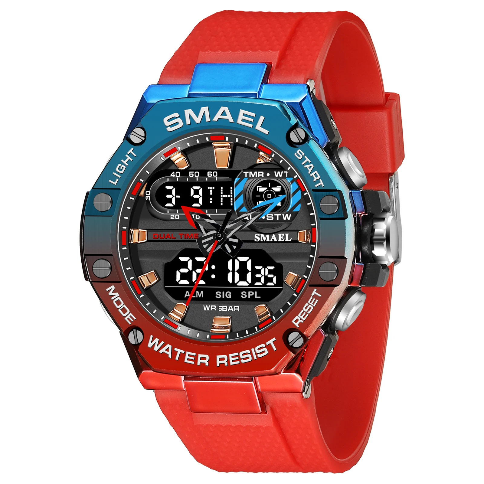 SMAEL  Watch for Man Dual Time Wristwatch Men Led Light Alarm 8066 Fashion Multi - £83.59 GBP