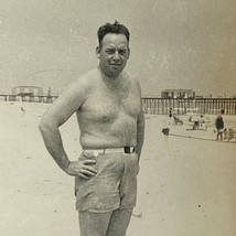 Vintage 1947 Man At The Beach In Front of a Long Pier Photograph Snapshot - £7.84 GBP