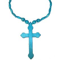 LARGE 5 INCH BLUE WOODEN CROSS NECKLACE  car mirror decoration WOOD JEWE... - $6.60