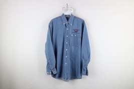 Vtg 90s Mens Small Faded Spell Out Corvette Racing Denim Jean Button Down Shirt - £43.45 GBP