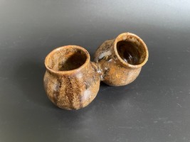 Vintage Rustic Studio Pottery Double Pot Planter w/ Brown Drip Glaze Signed - £35.96 GBP