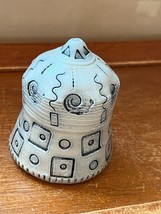 Handcrafted Gray w Blue Incised Geometric Shapes Abstract Rocket Ship Art Potter - $13.09