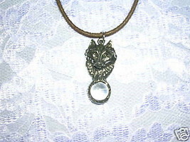 Night Wolf Face with Clear Glass Gem Ball USA Cast Pewter Pendant Necklace - £11.18 GBP