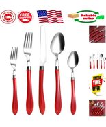 Stylish 20-Piece Red Silverware Set - Durable Stainless Steel &amp; Dishwash... - $39.86 CAD