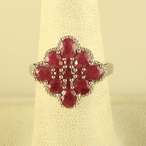 Vintage Sterling Silver Signed STS Flower Shape Cluster Red Ruby Gemstone Ring - £43.52 GBP
