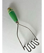 Antique Primitive Green Wood Handle Wire Potato Masher Kitchen Utensil F... - $12.99