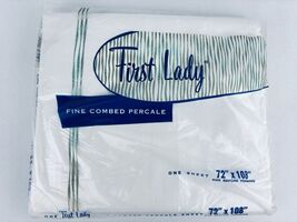 First Lady Fine Combed Percale Twin Bed Flat Sheet 72 x108 White Vintage - $15.00