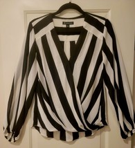 INC International Concepts Blouse Womens Small Black&amp;White Strips L Sleeves - $14.01