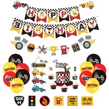 Race Car Birthday Decorations Let&#39;S Go Racing Party Supplies With Banner, Welcom - £28.76 GBP