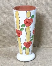 Hand Painted Floral Art Pottery Terracotta 6 3/4 Inch Pedestal Vase Cott... - £24.76 GBP