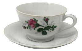 Moss Rose Bud Footed Bone China Tea Cup and Saucer w Gold Trim Vintage - £23.40 GBP