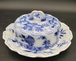 Antique Carl Teichert Meissen Flow Blue Onion Ceramic Cheese Butter Dish... - $69.29