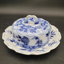 Antique Carl Teichert Meissen Flow Blue Onion Ceramic Cheese Butter Dish... - $69.29