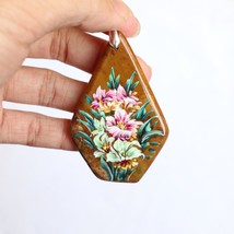 peony flower painting flower pendant flower art agate pendant - $18.00