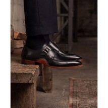The Hagrid Black Single Monk Strap Handmade Men Shoe image 12