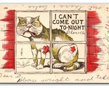 Comic I Can&#39;t Come Out Tonight Crying Cat in Window UDB Postcard S3 - $4.90